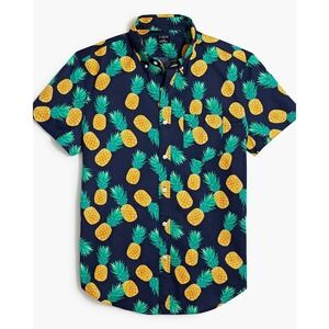 J.Crew‎ Slim Flex Pineapple Print Short Sleeve Shirt Navy Men's M Casual Summer